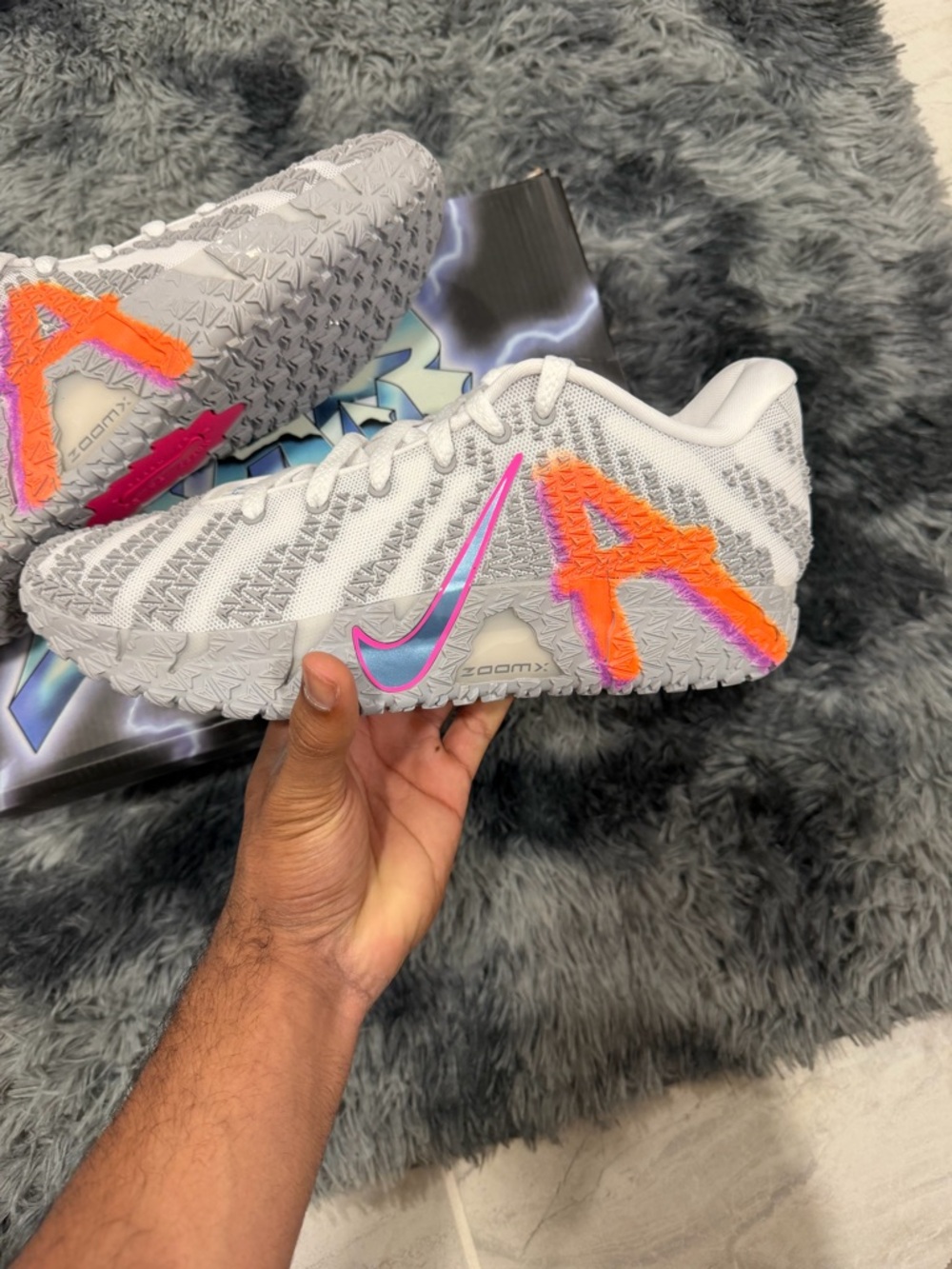 Nike White Sneakers with Pink Swoosh and Bright Orange 'A' Accent - Picture 2 of 13